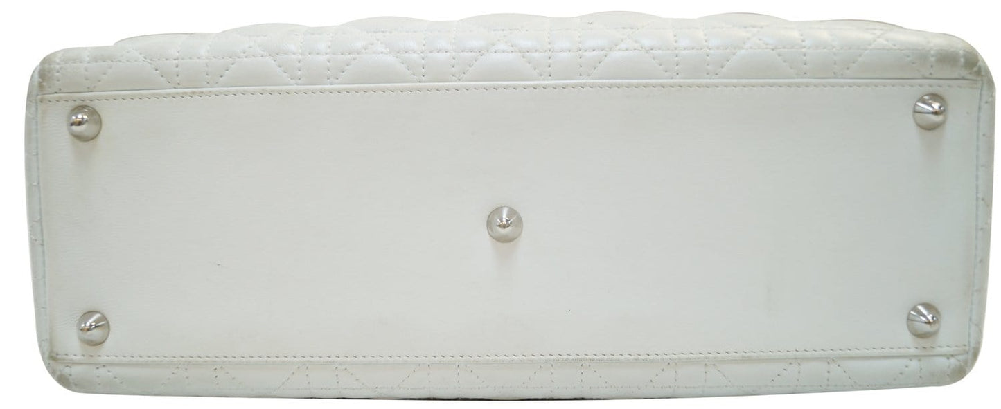 CHRISTIAN DIOR White Lambskin Leather Large Lady Dior Shoulder Bag