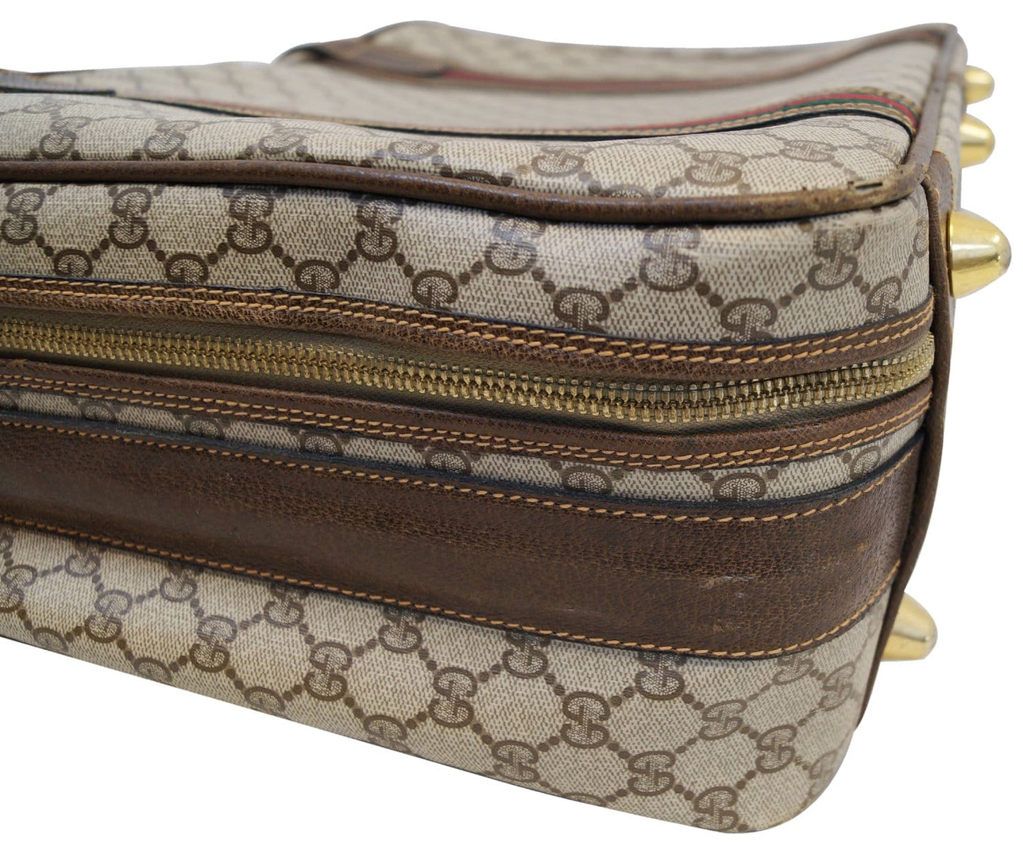 GUCCI Classic GG Monogram Canvas Brown Stripes Suitcase Bag