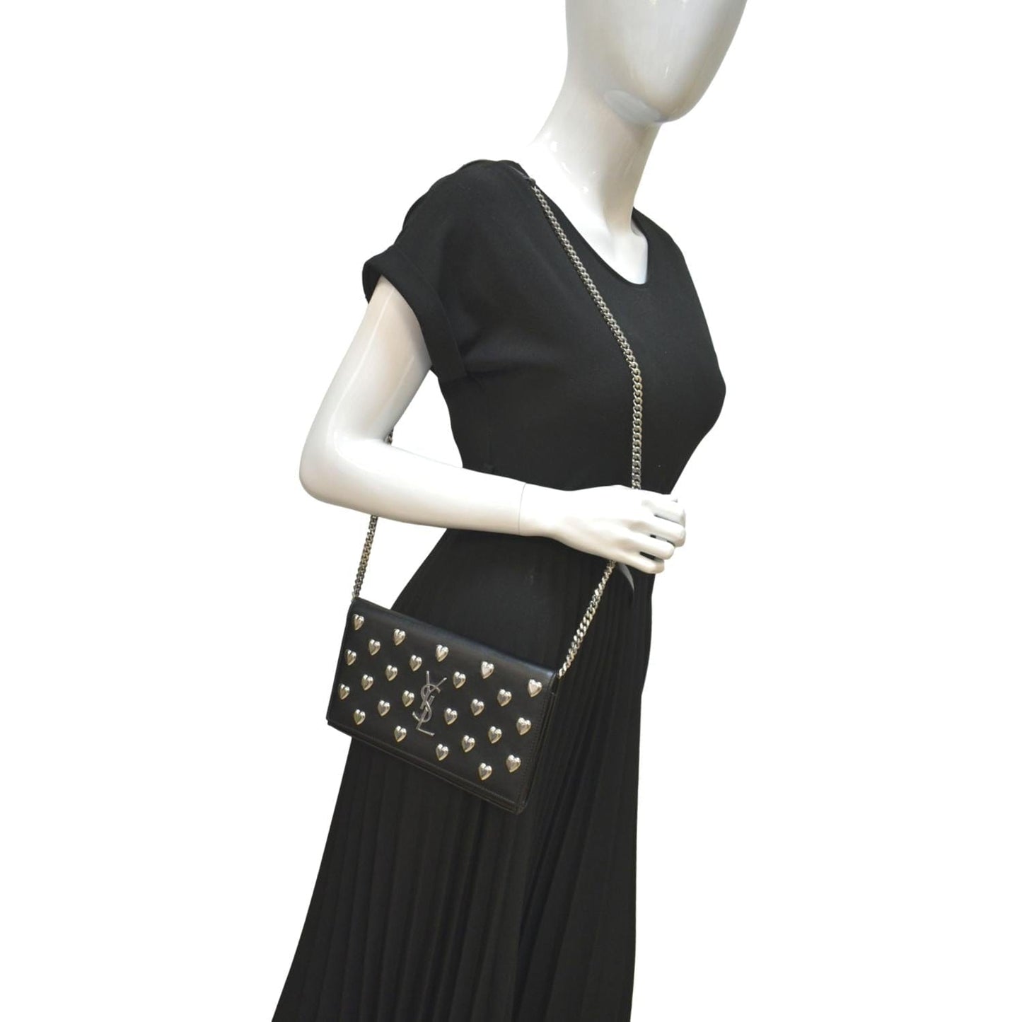 YVES SAINT LAURENT Kate Heart Studded Leather Shoulder Bag Black