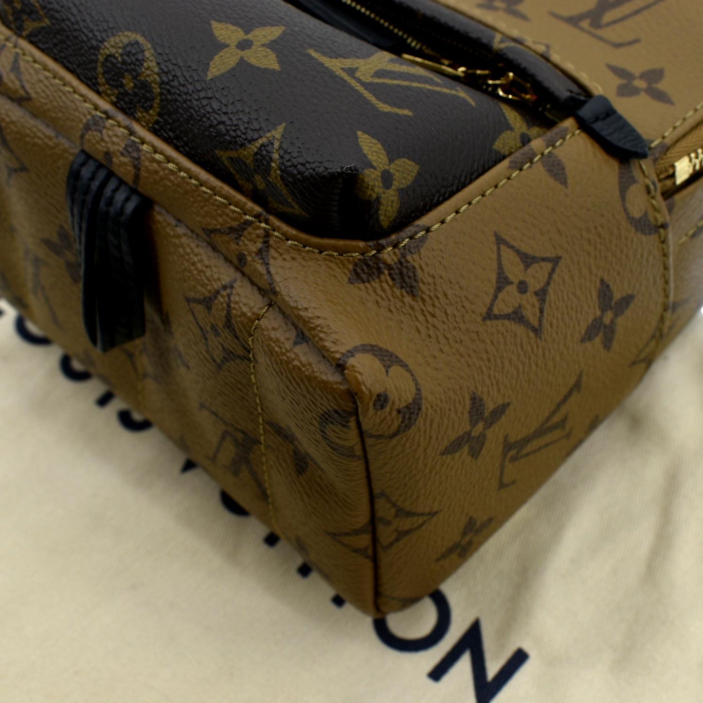 LOUIS VUITTON Palm Springs Mini Monogram Reverse Canvas Backpack Bag Brown
