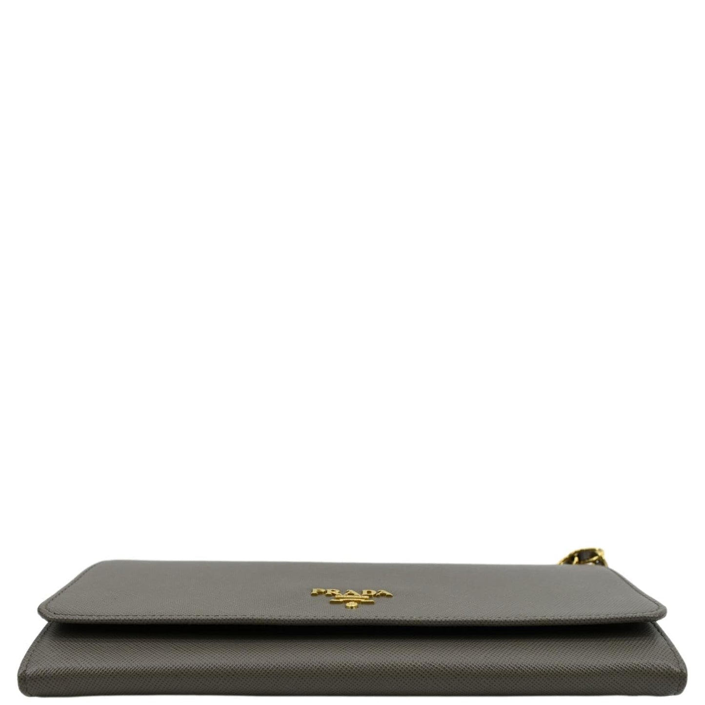 PRADA Saffiano Leather Wallet on Chain Clutch Crossbody Bag Argilla 1mt290