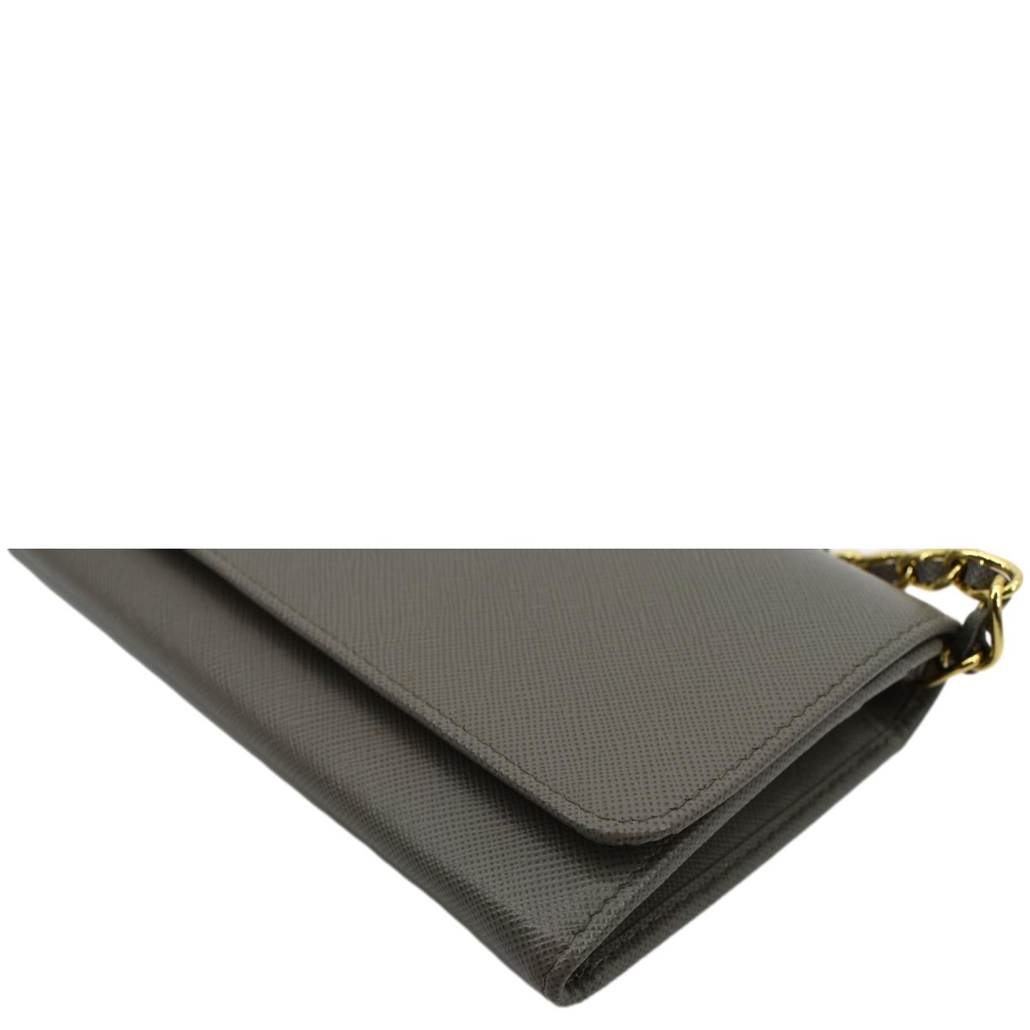PRADA Saffiano Leather Wallet on Chain Clutch Crossbody Bag Argilla 1mt290