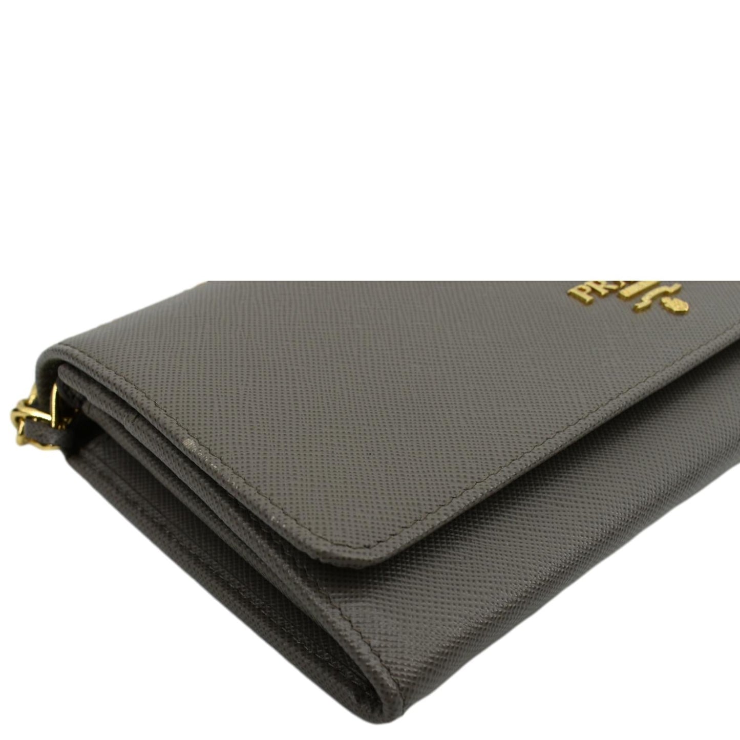 PRADA Saffiano Leather Wallet on Chain Clutch Crossbody Bag Argilla 1mt290
