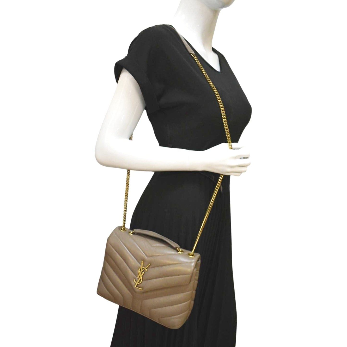 YVES SAINT LAURENT Small Loulou Quilted Leather Crossbody Bag Dark Beige
