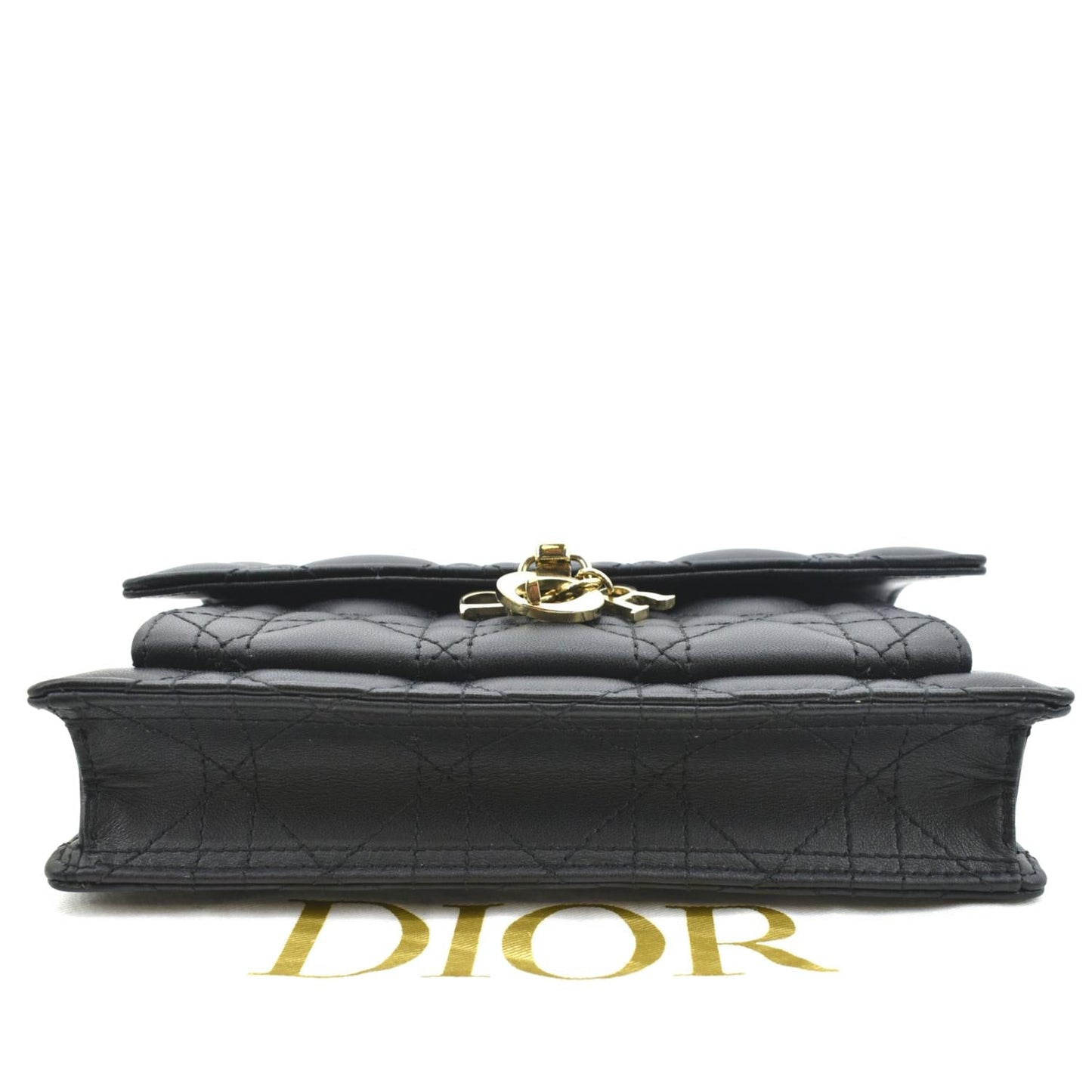 CHRISTIAN DIOR Lady Dior Leather Shoulder Chain Wallet Black
