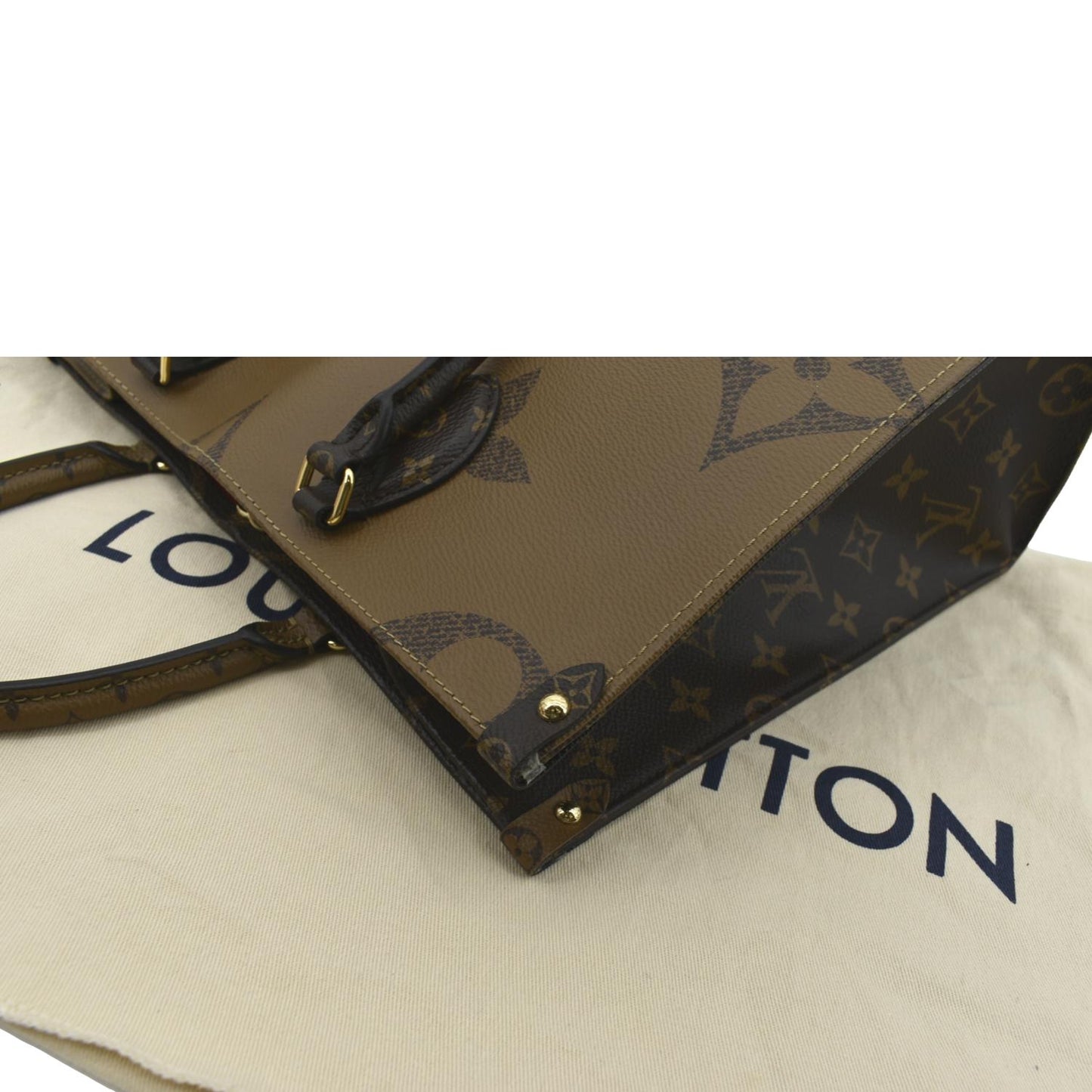 LOUIS VUITTON Onthego MM Giant Monogram Reverse Canvas Tote Shoulder Bag Brown