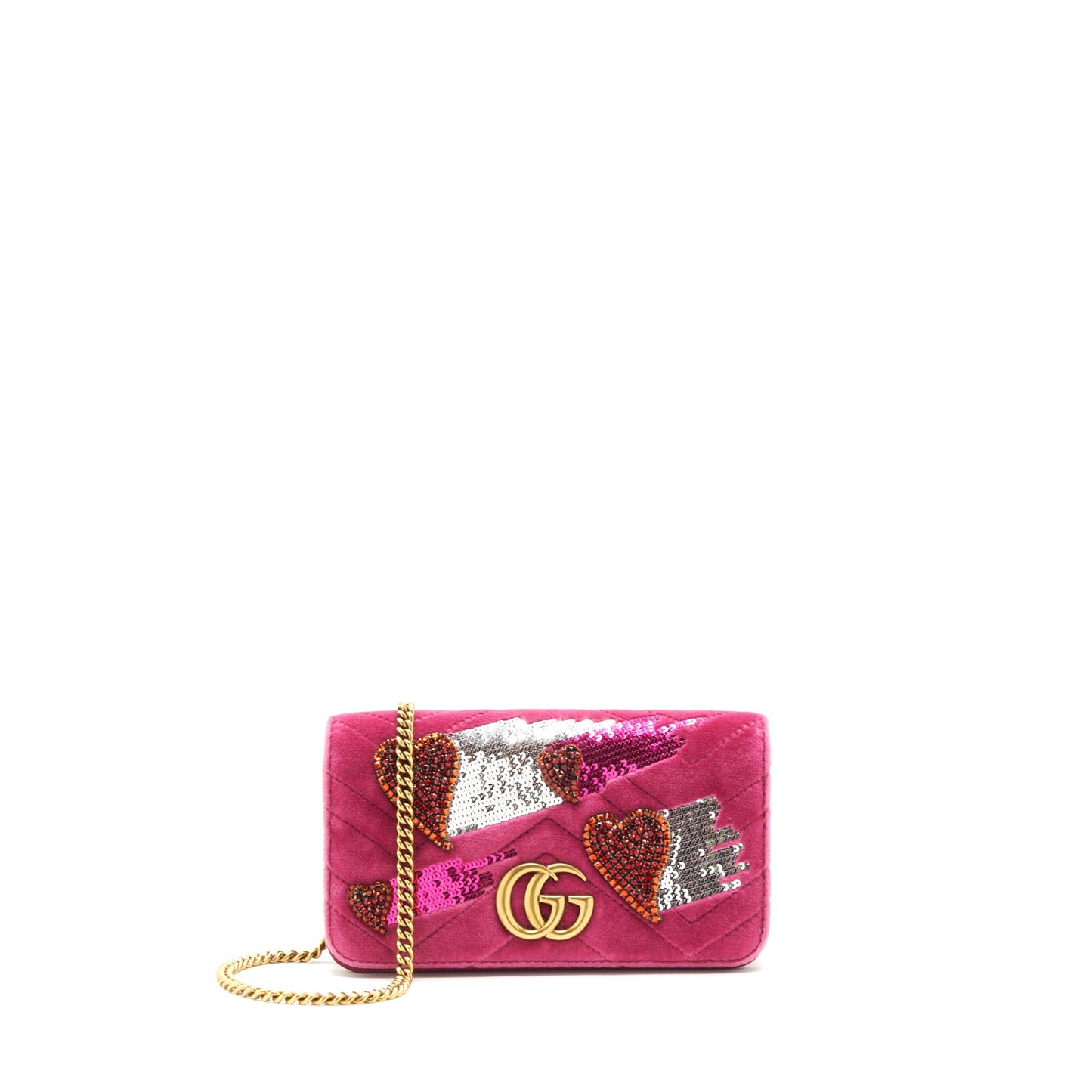 Gucci Velvet Wallet with chain pink limited edition