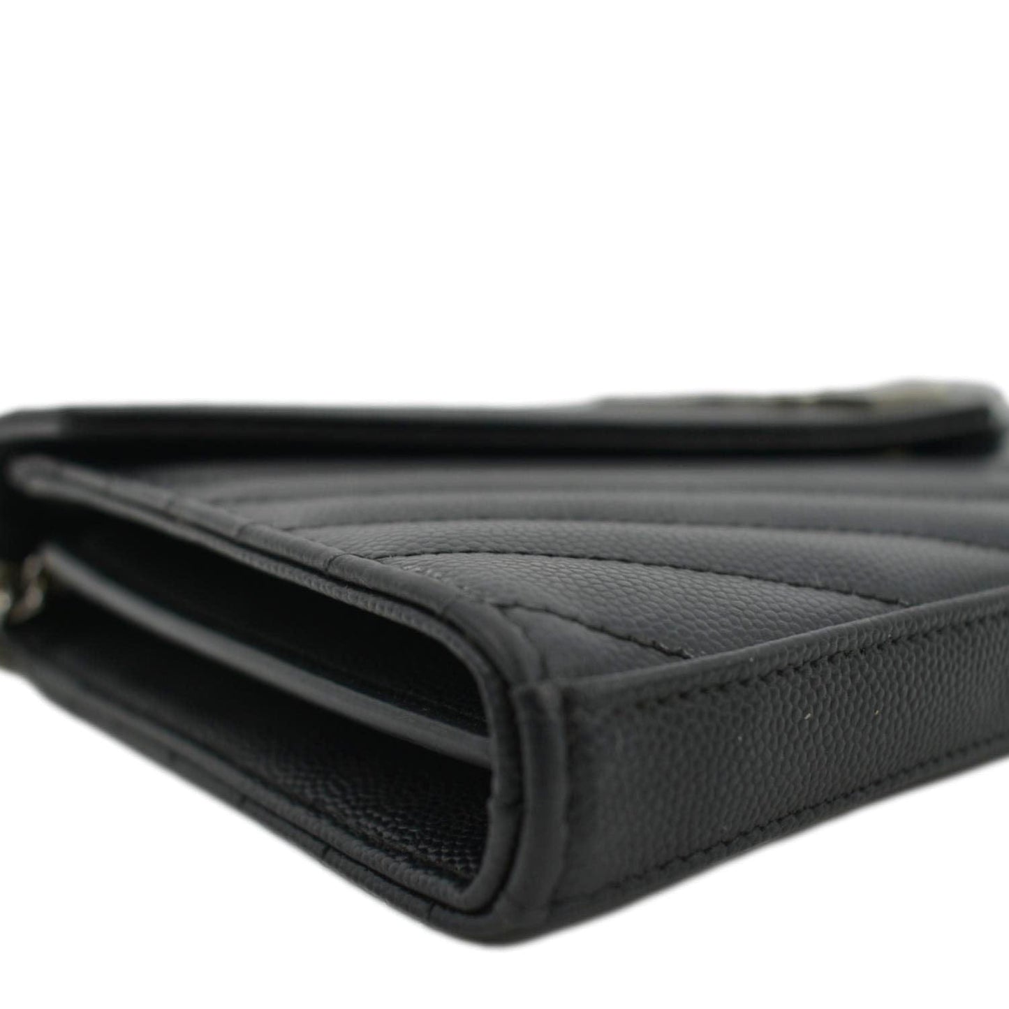 YVES SAINT LAURENT Cassandre Chain Wallet Leather Crossbody Bag Black