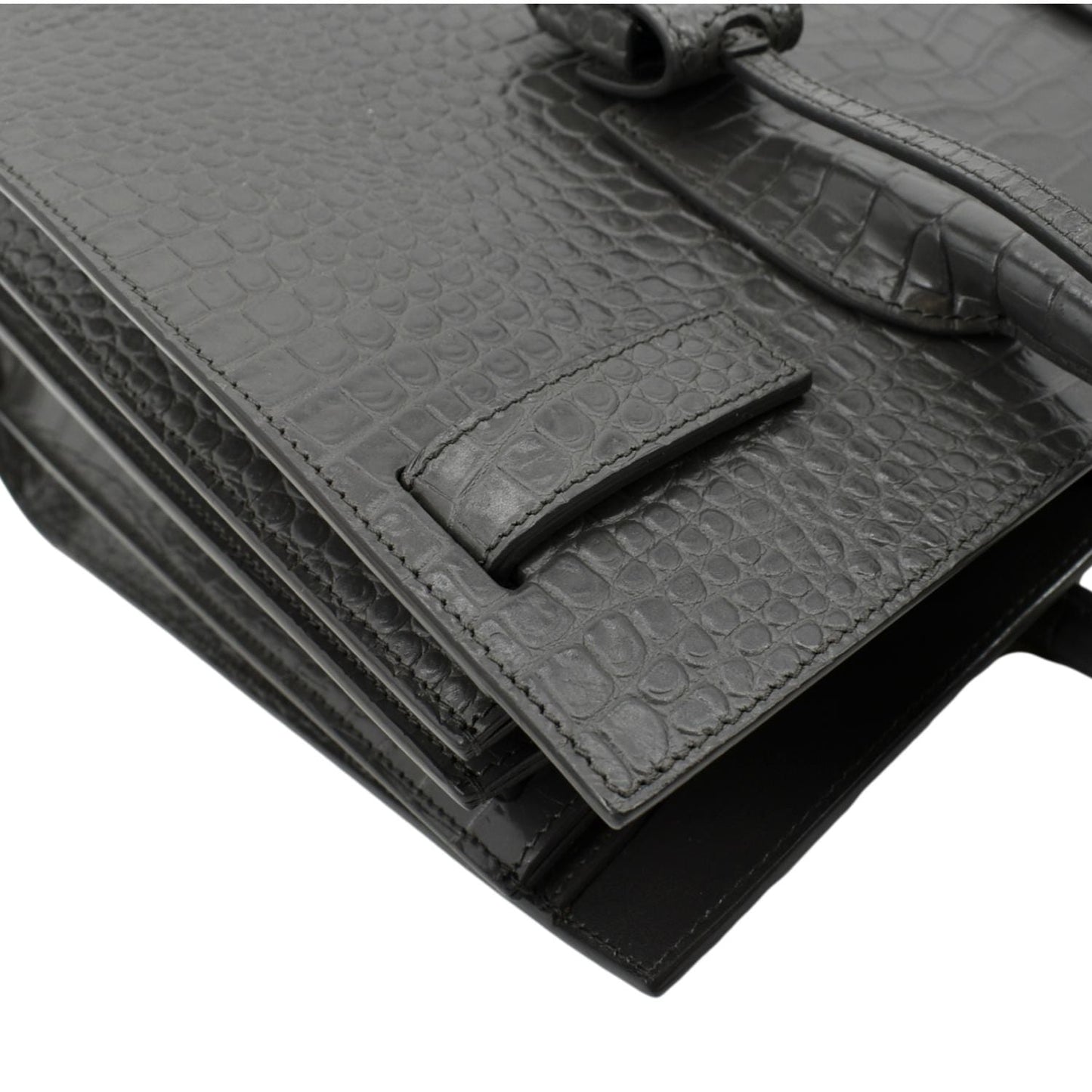 YVES SAINT LAURENT Sac de Jour Crocodile-Embossed Satchel Bag Grey