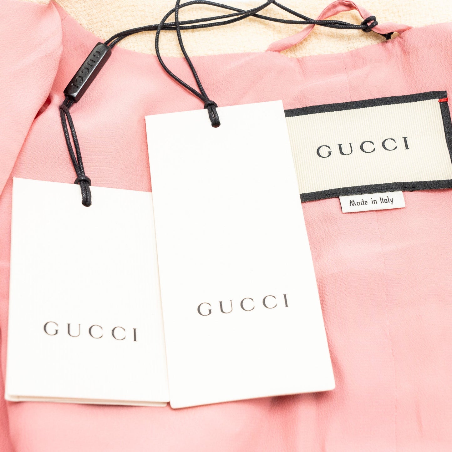 Gucci size 36 ribbon button mini jacket multicolour beige / navy/ red