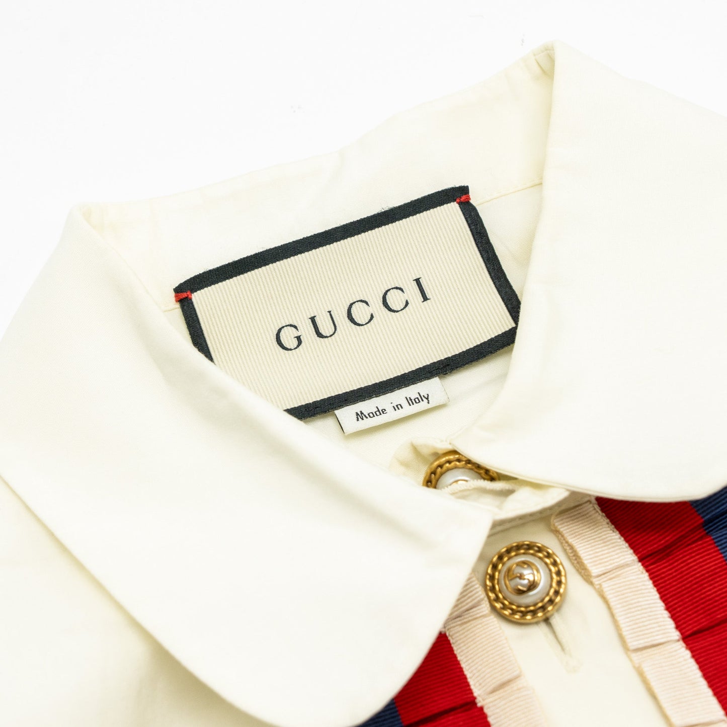 Gucci size 38 detailed ribbon shirt cream multicolour