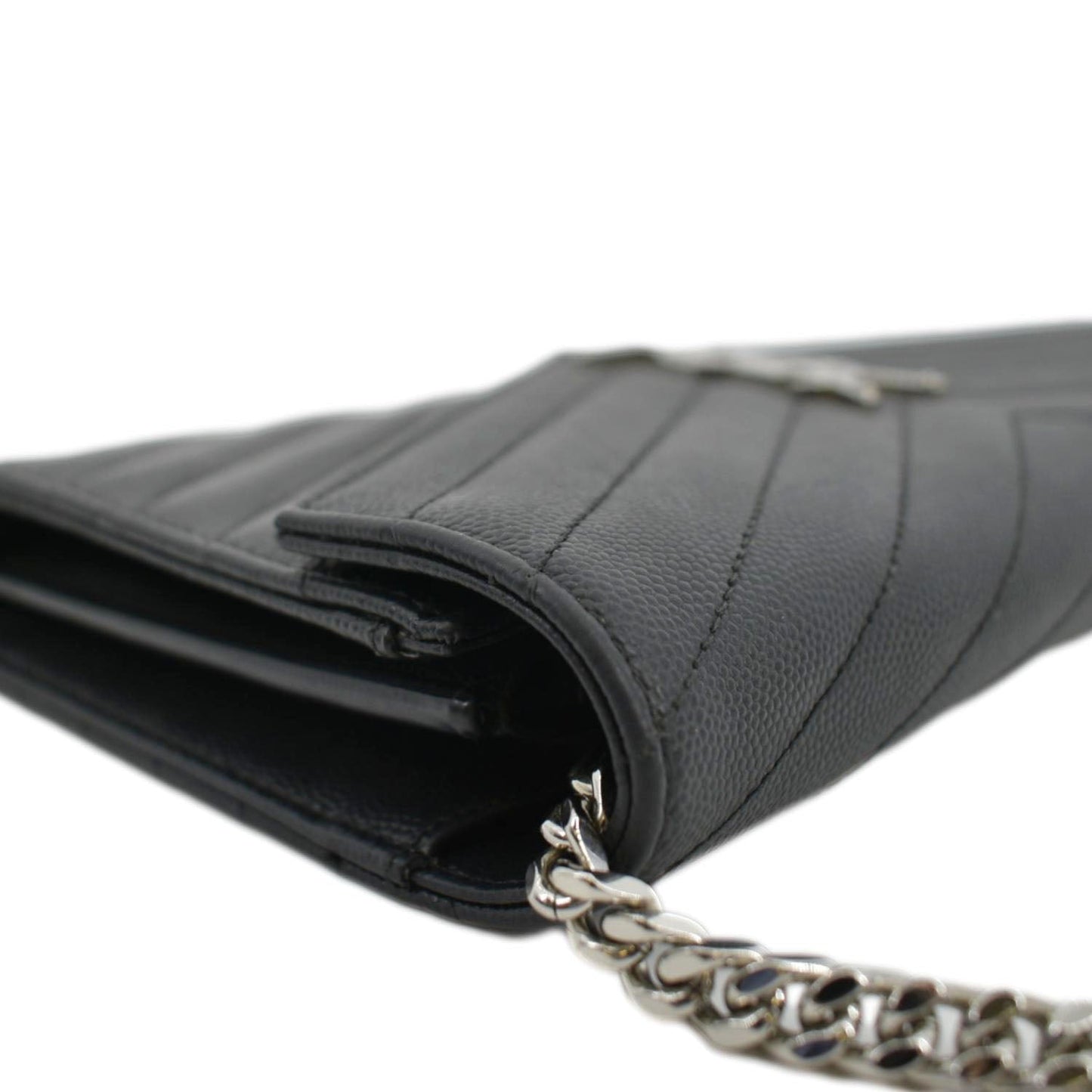 YVES SAINT LAURENT Cassandre Chain Wallet Leather Crossbody Bag Black
