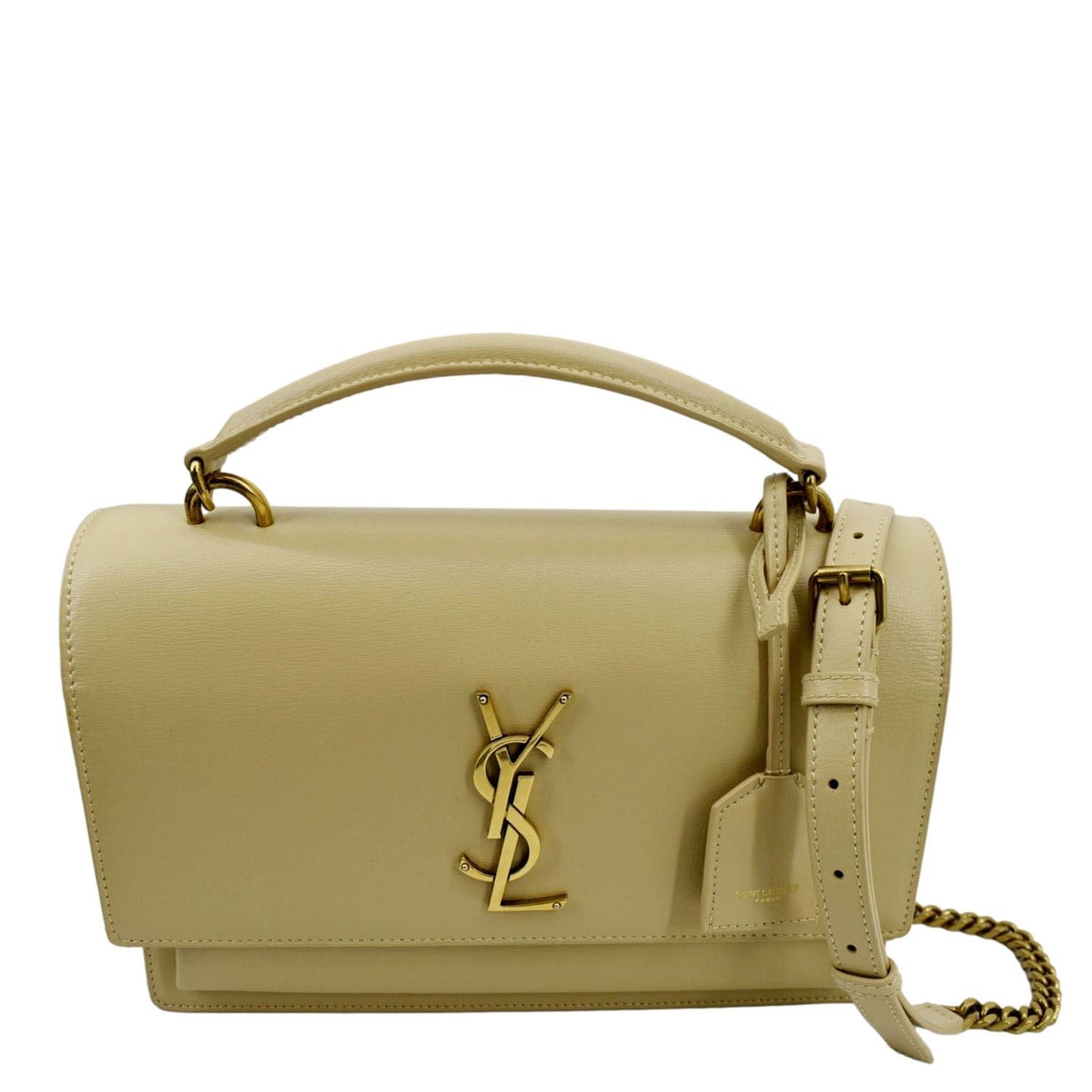 YVES SAINT LAURENT Monogram Sunset Medium Leather Shoulder Bag Beige
