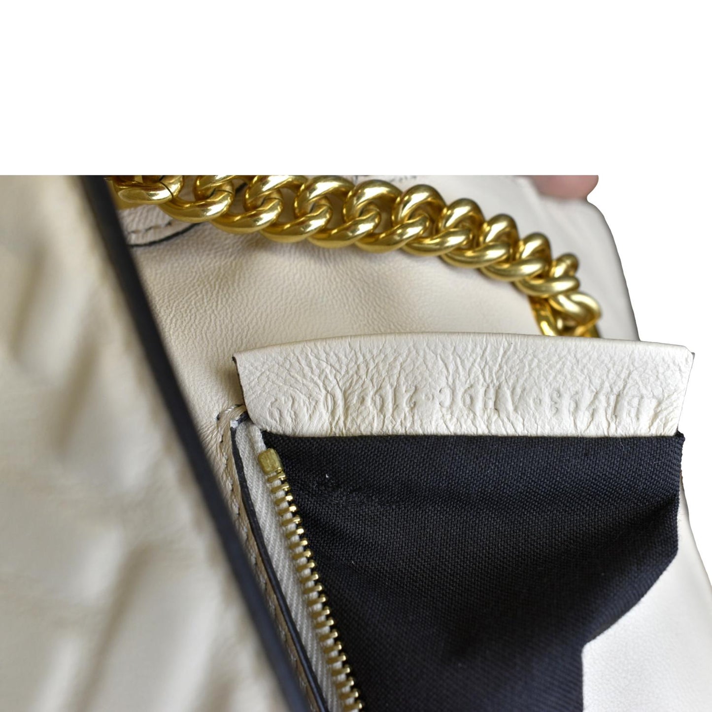 FENDI Baguette Leather Chain Shoulder Bag Light Beige
