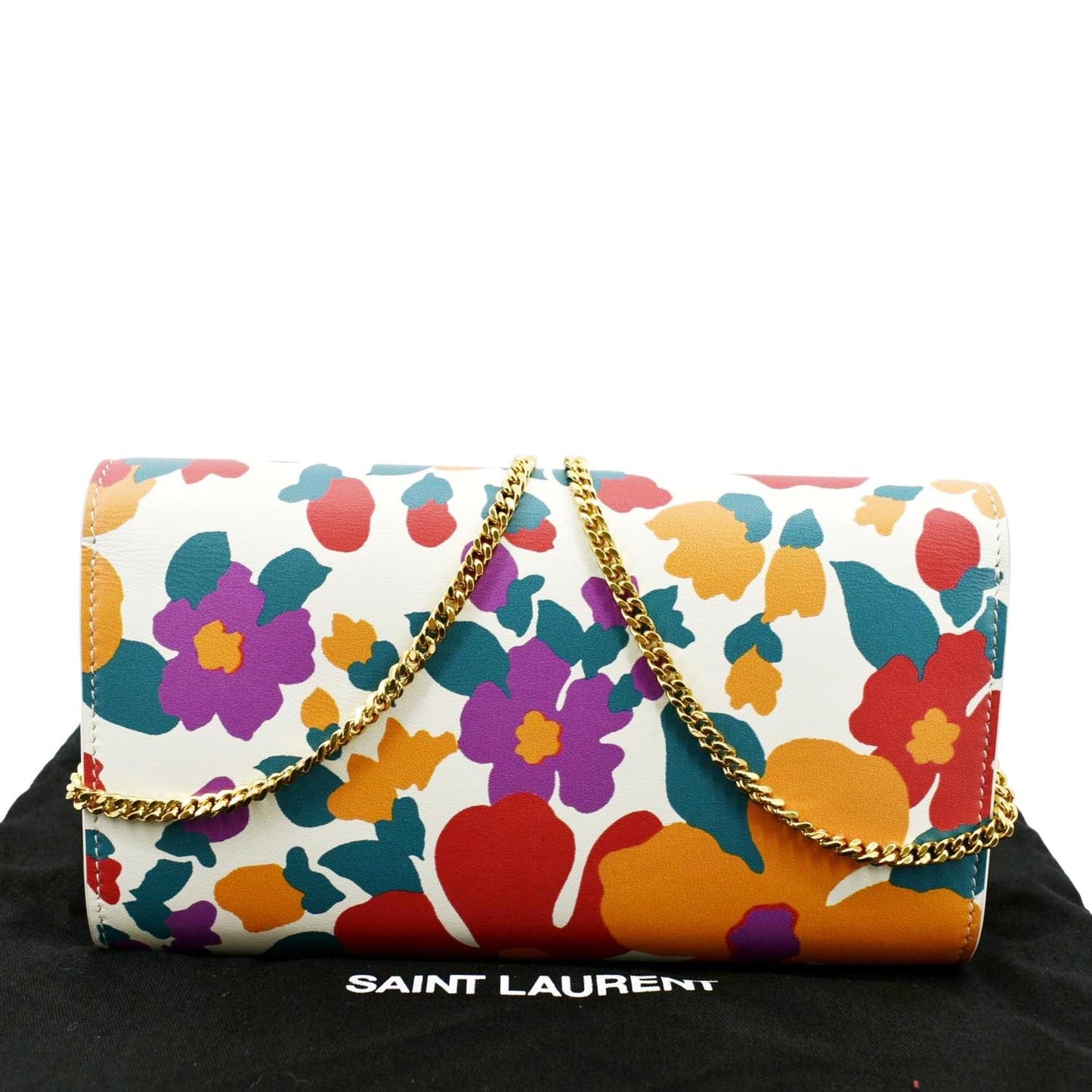 YVES SAINT LAURENT Floral Print Leather Shoulder Bag Multicolor