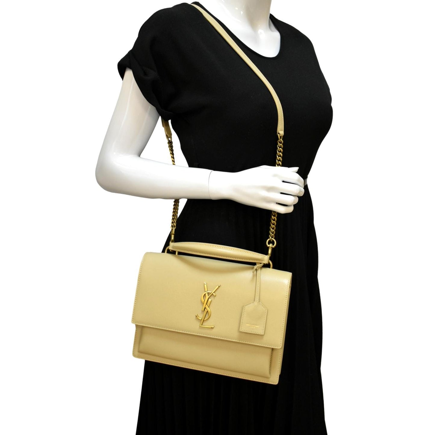 YVES SAINT LAURENT Monogram Sunset Medium Leather Shoulder Bag Beige