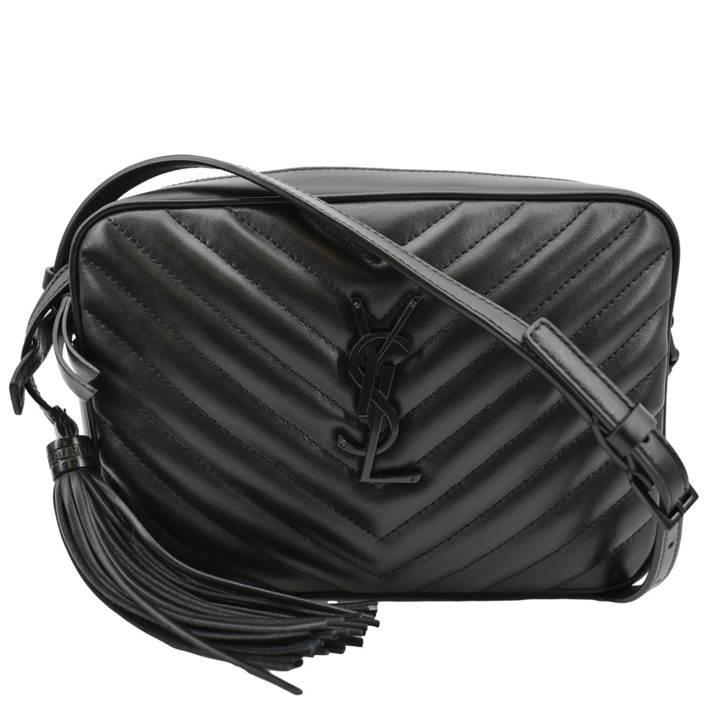 YVES SAINT LAURENT Lou Chevron Leather Camera Crossbody Bag Black