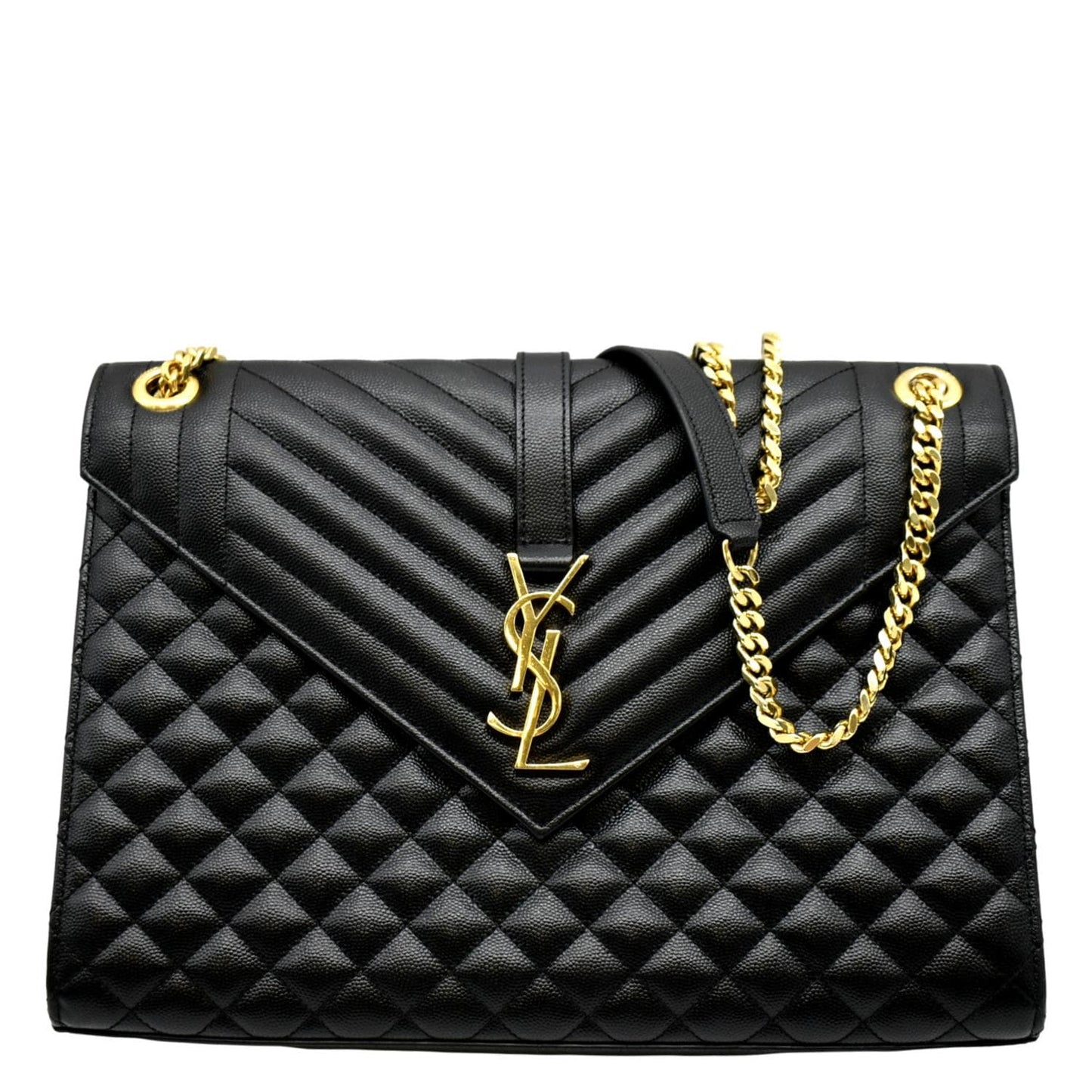 YVES SAINT LAURENT Large Envelope Calfskin Leather Chain Shoulder Bag Black