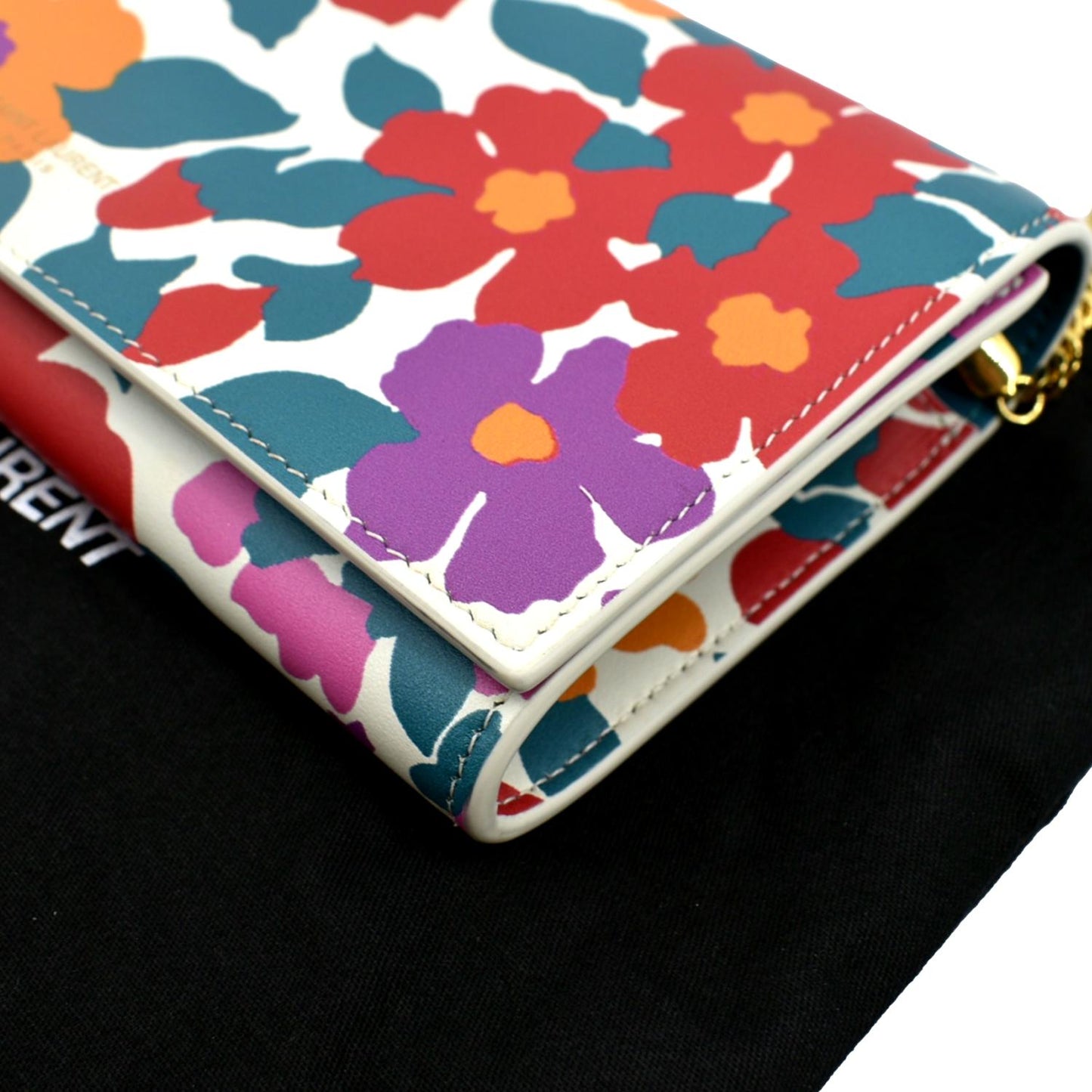 YVES SAINT LAURENT Floral Print Leather Shoulder Bag Multicolor