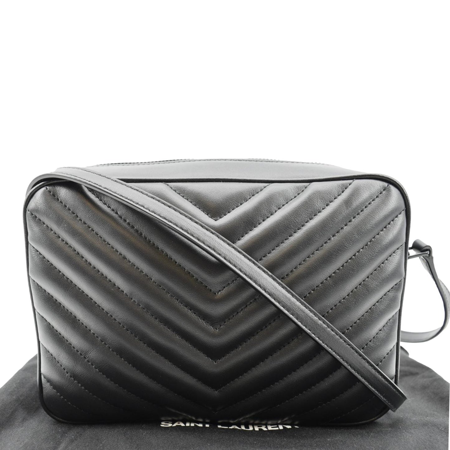 YVES SAINT LAURENT Lou Chevron Leather Camera Crossbody Bag Black