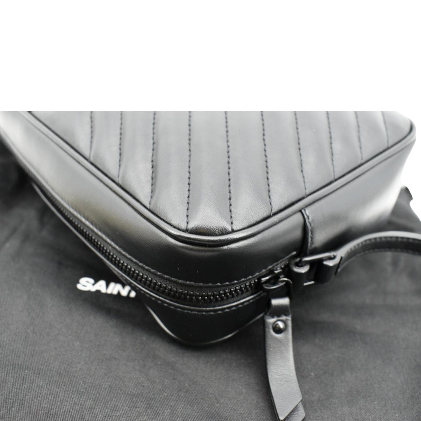 YVES SAINT LAURENT Lou Chevron Leather Camera Crossbody Bag Black