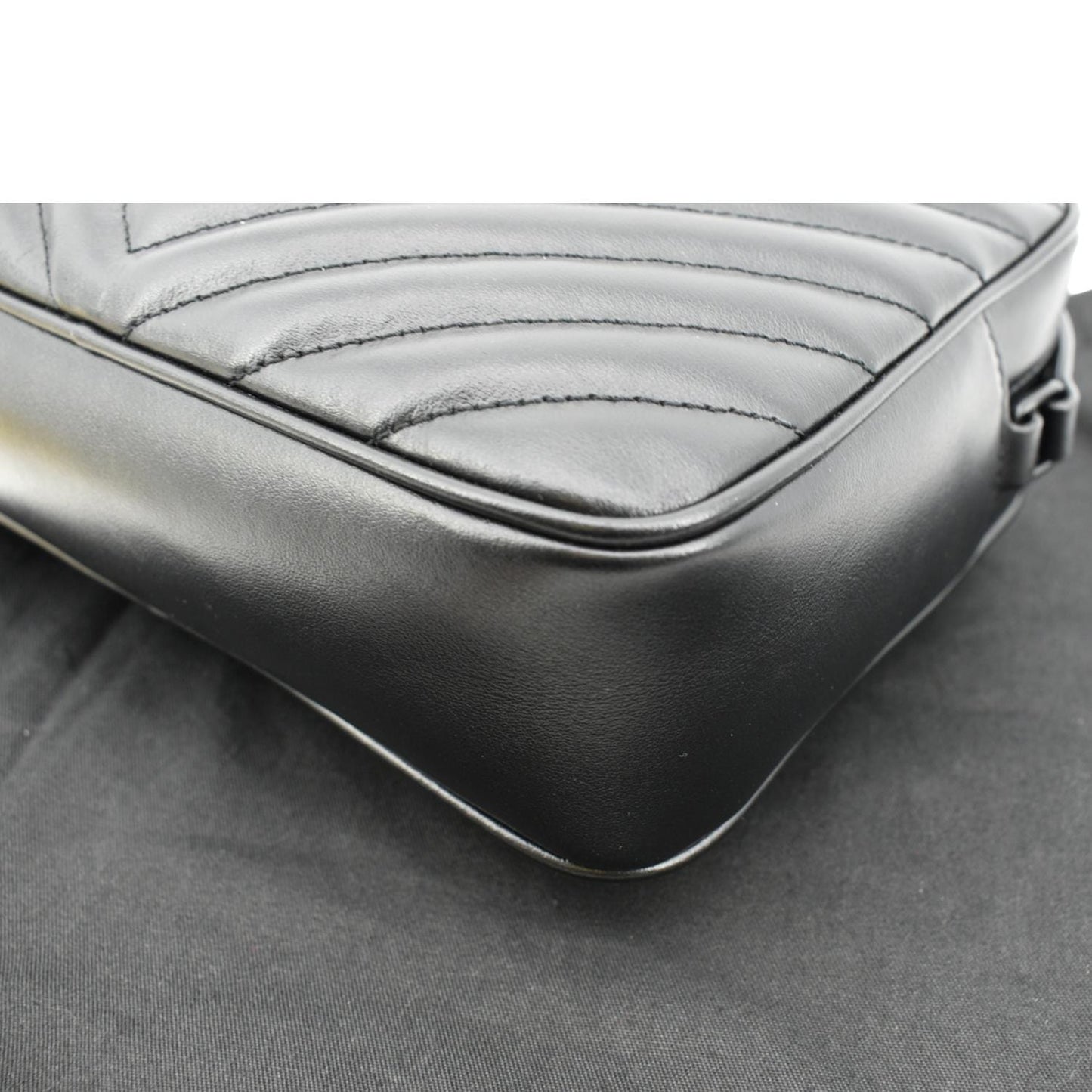 YVES SAINT LAURENT Lou Chevron Leather Camera Crossbody Bag Black