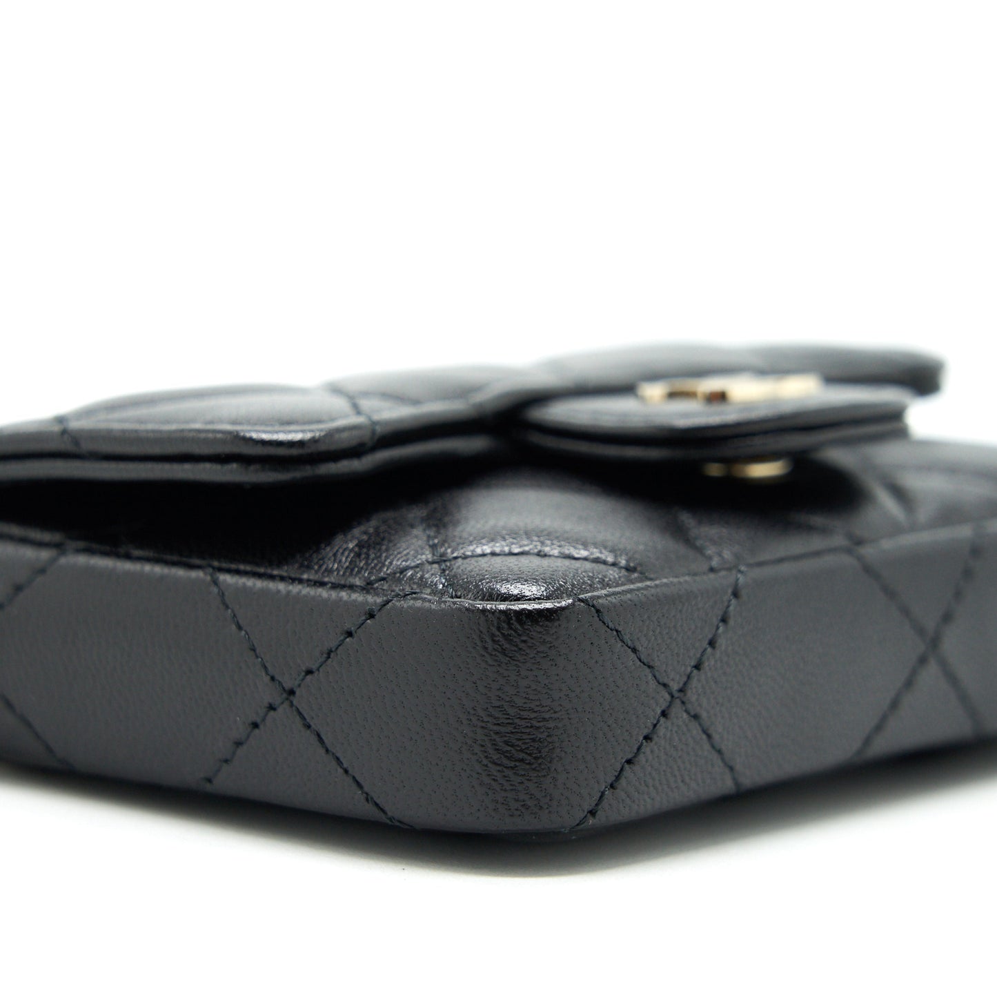 Chanel Flap Card Holder Belt Bag With Chain Lambskin Black L