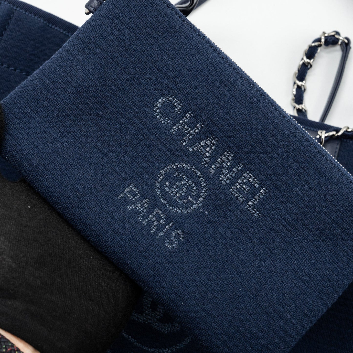 Chanel Deauville Tote Bag Canvas Navy (microchip)