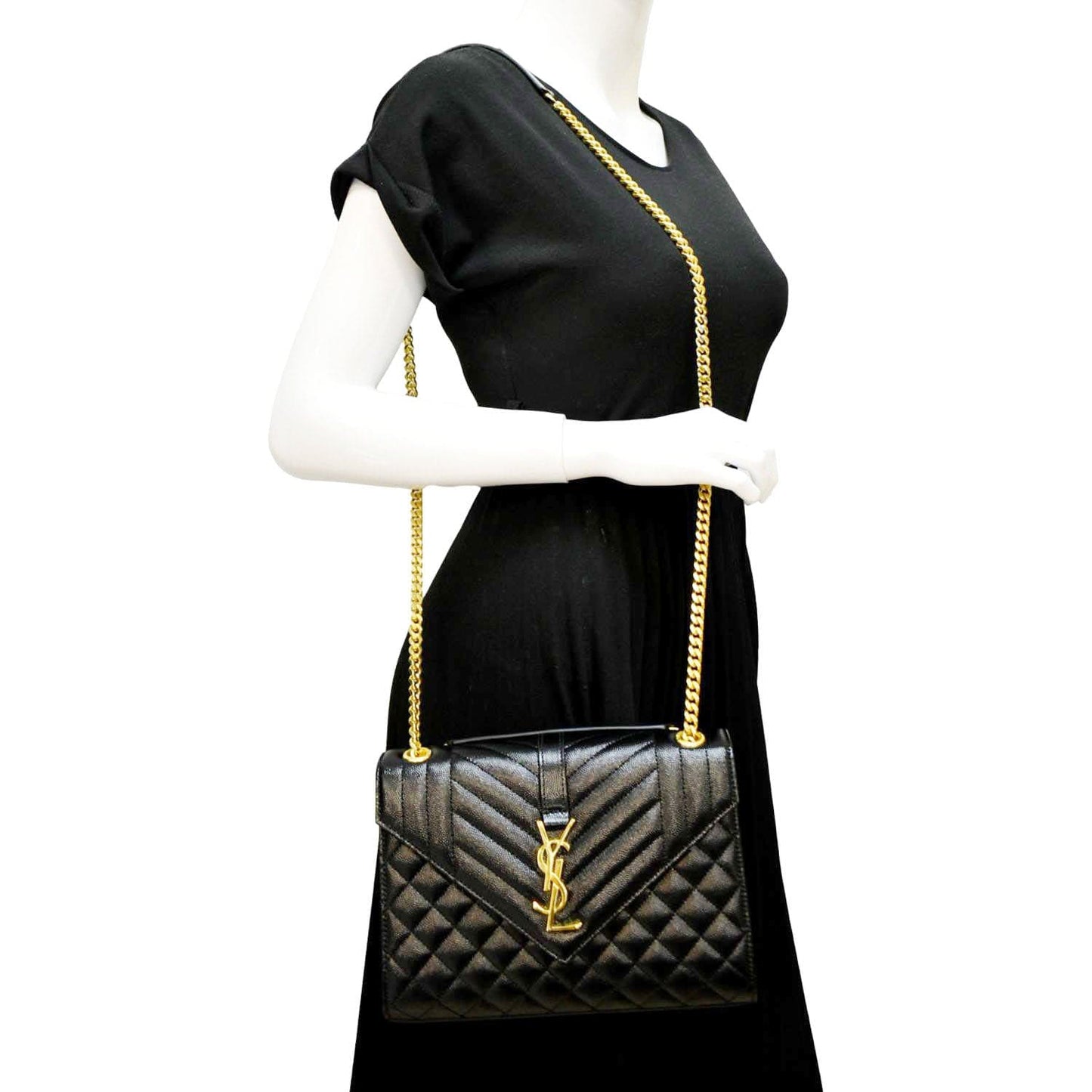 YVES SAINT LAURENT Medium Envelope Leather Chain Shoulder Bag Black