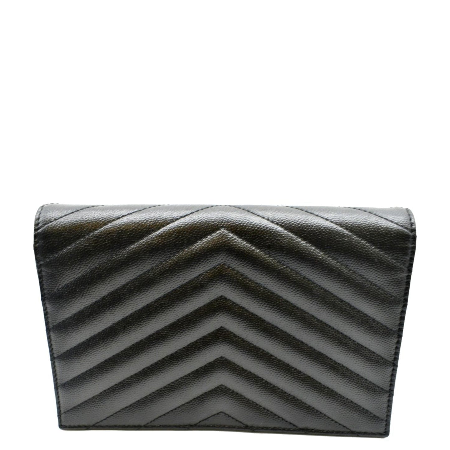 YVES SAINT LAURENT Cassandre Grain De Poudre Embossed Leather Chain Envelope Bag Black