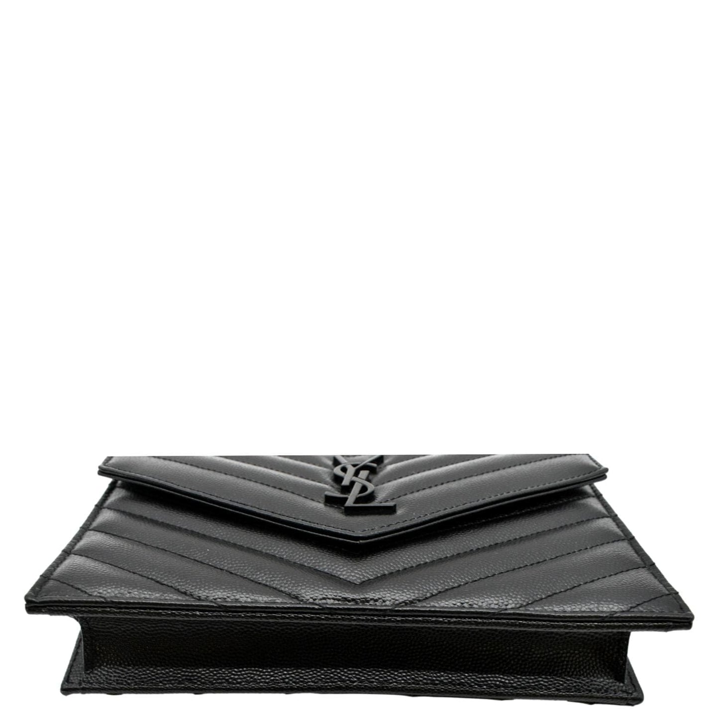 YVES SAINT LAURENT Cassandre Grain De Poudre Embossed Leather Chain Envelope Bag Black