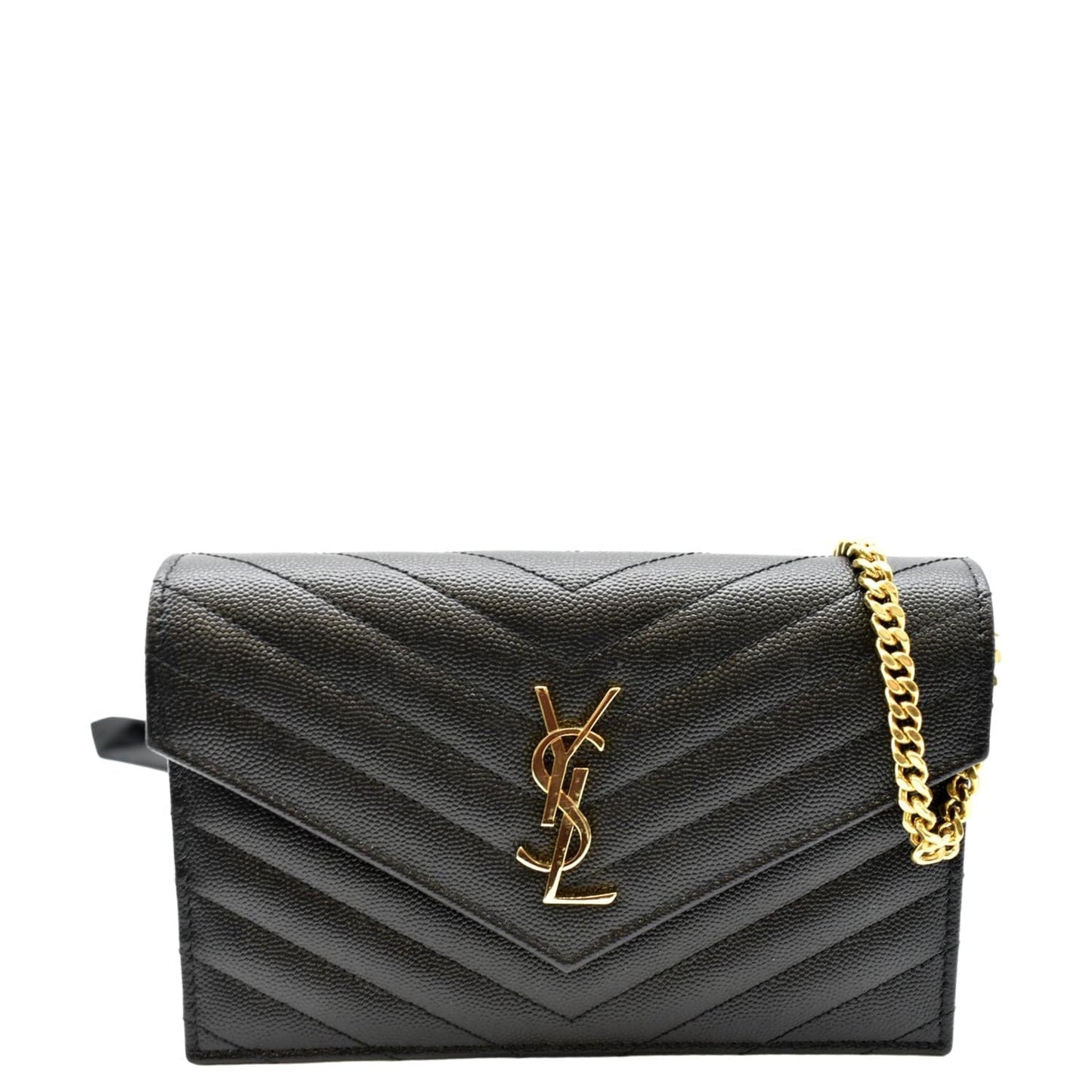 YVES SAINT LAURENT Cassandre Matelasse Chain Wallet Crossbody Bag Black