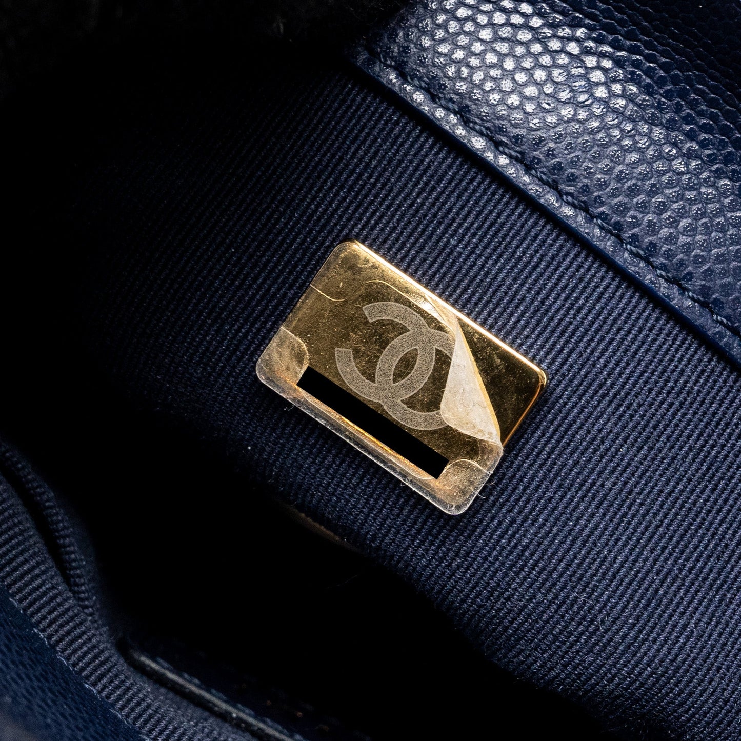 Chanel 22A Button On Chain Mini Square Flap Bag Caviar Navy (Microchip)