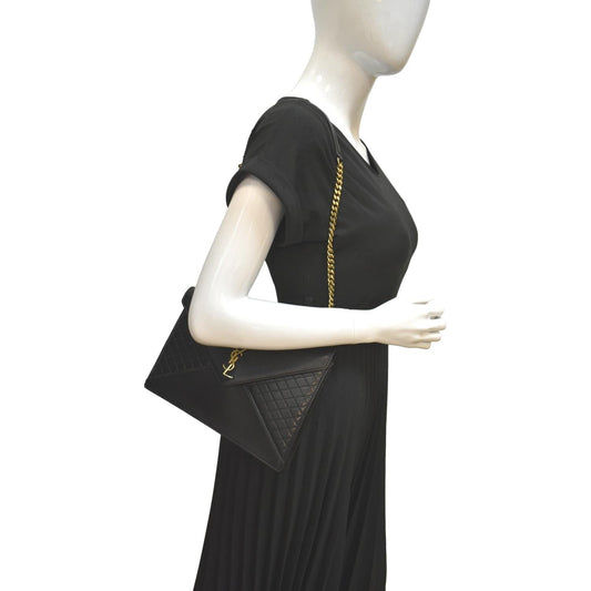 YVES SAINT LAURENT Gaby Quilted Lambskin Leather Shoulder Bag Black