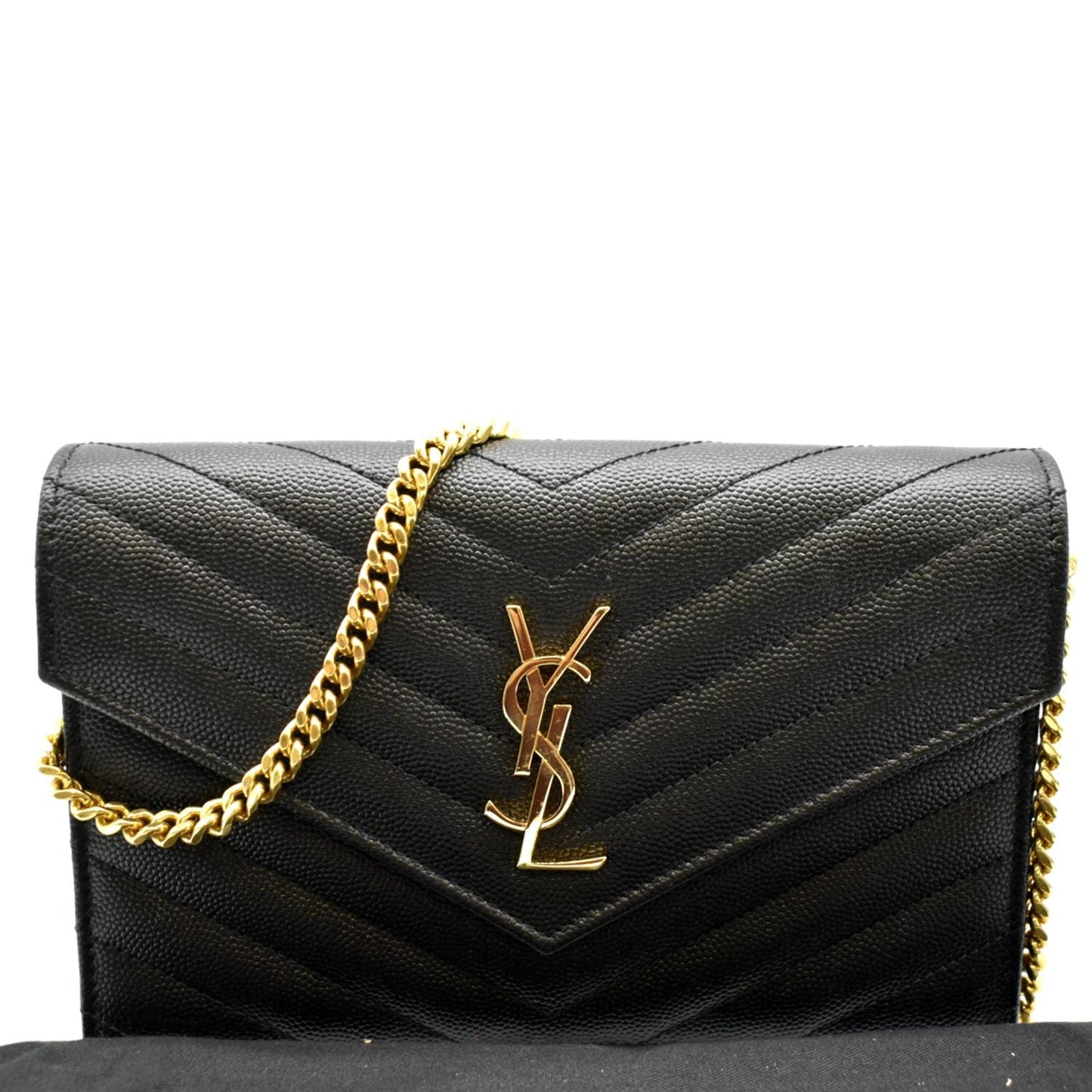 YVES SAINT LAURENT Cassandre Matelasse Chain Wallet Crossbody Bag Black