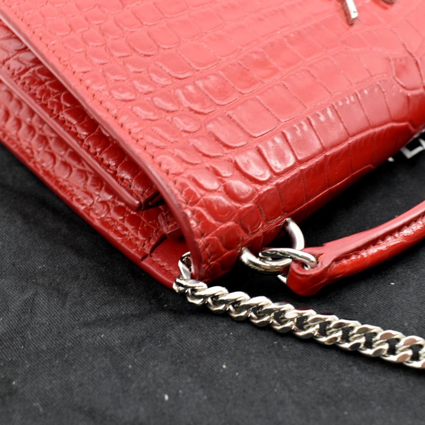 YVES SAINT LAURENT Sunset Crocodile Embossed Leather Crossbody Bag Red