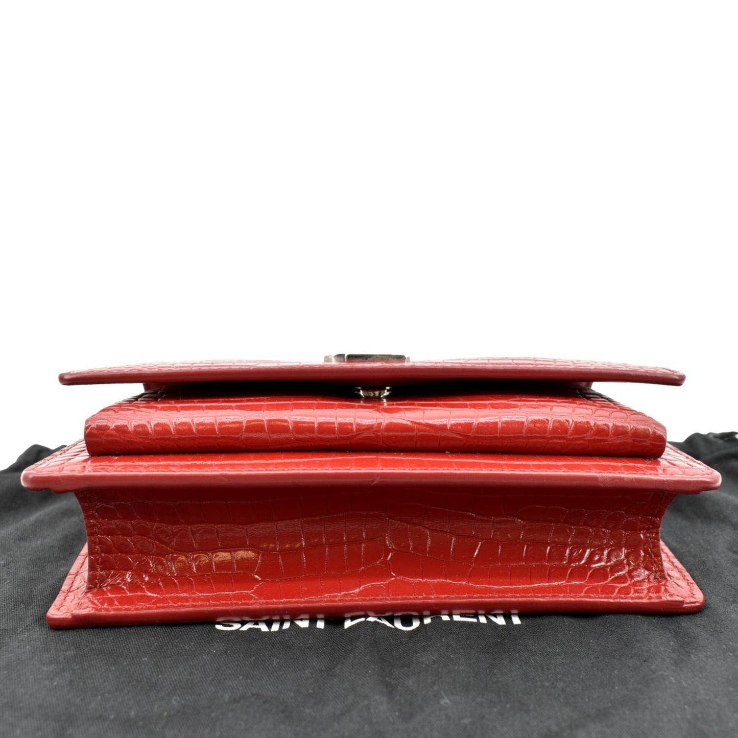 YVES SAINT LAURENT Sunset Crocodile Embossed Leather Crossbody Bag Red