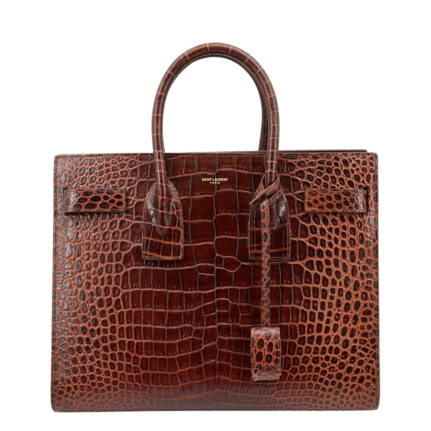 YVES SAINT LAURENT Sac de Jour Embossed Leather Satchel Bag Chocolate Brown