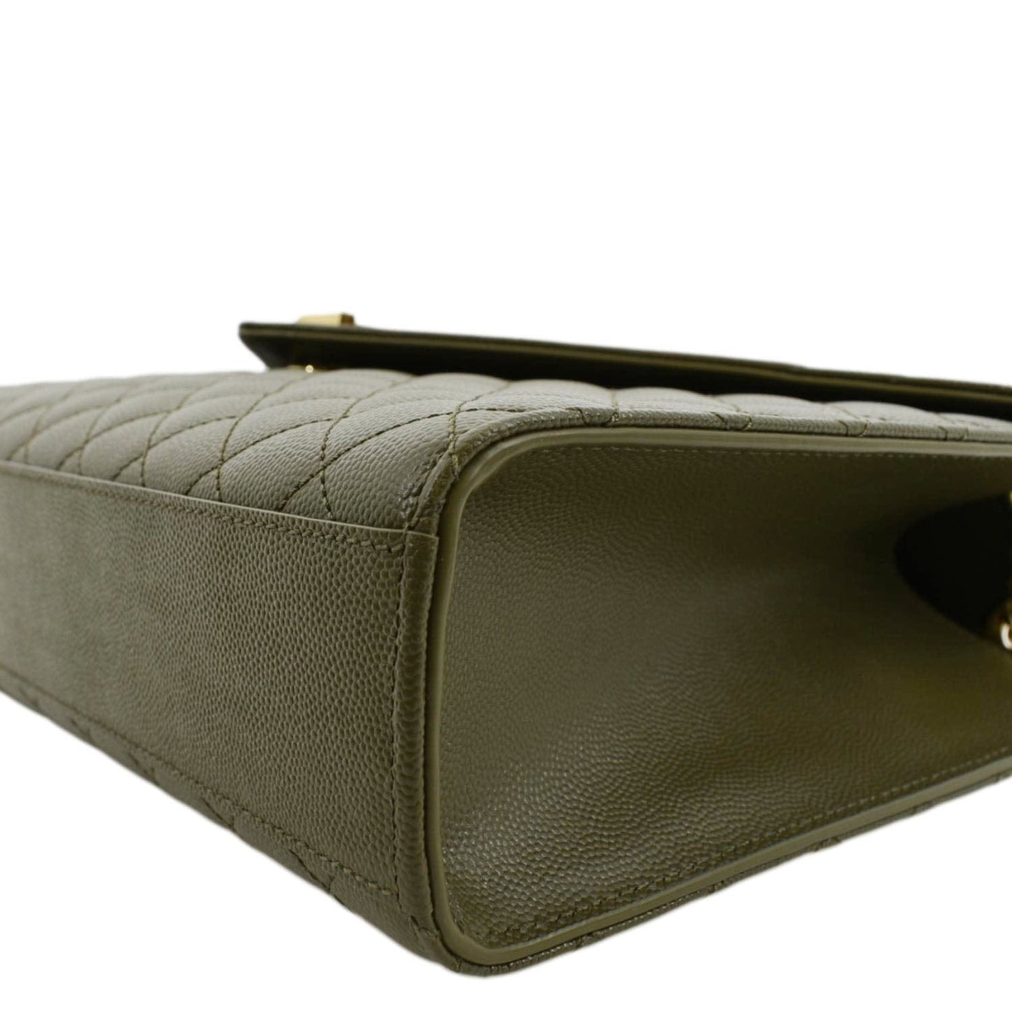 YVES SAINT LAURENT Large Envelope Flap Matelasse Leather Shoulder Bag Khaki Green