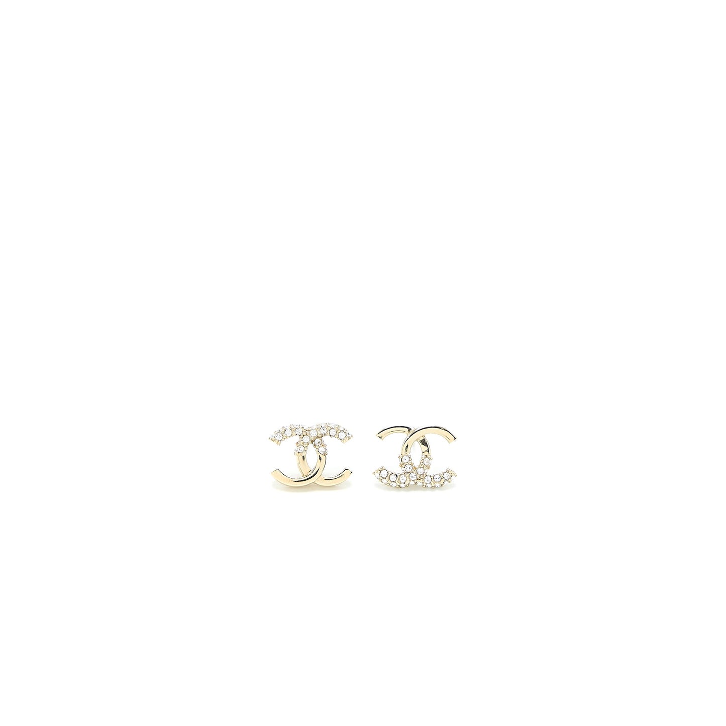 Chanel CC Logo Earrings Crystal Light Gold Tone