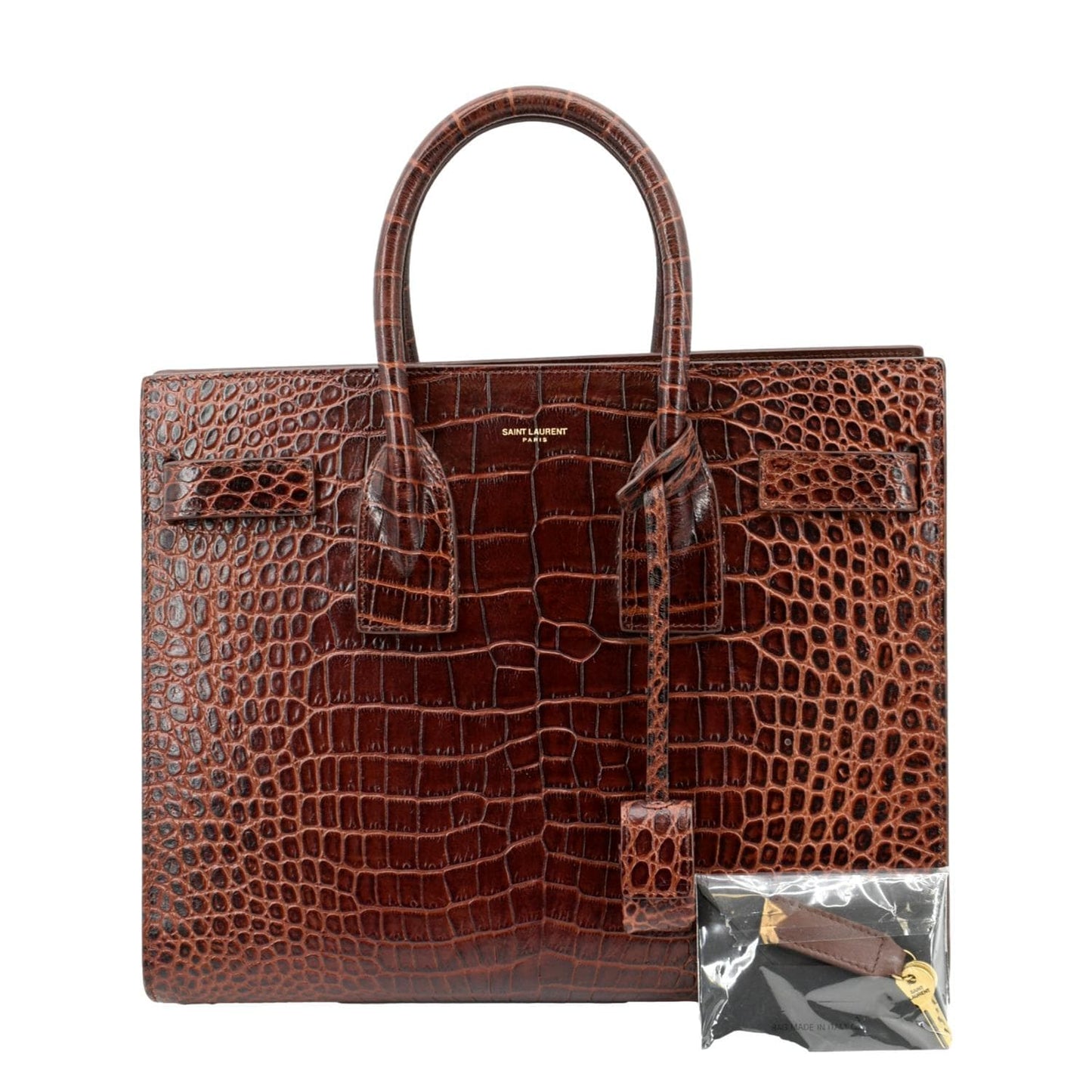 YVES SAINT LAURENT Sac de Jour Embossed Leather Satchel Bag Chocolate Brown