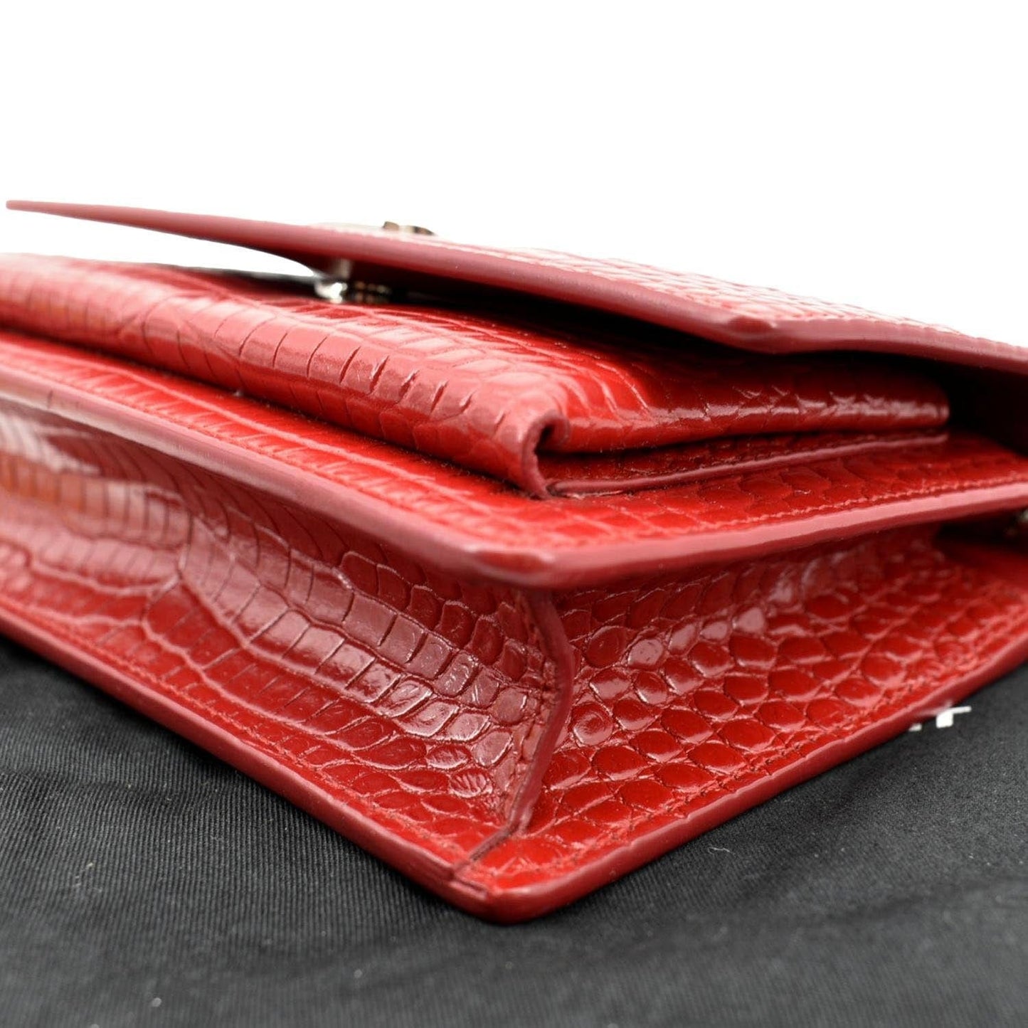 YVES SAINT LAURENT Sunset Crocodile Embossed Leather Crossbody Bag Red