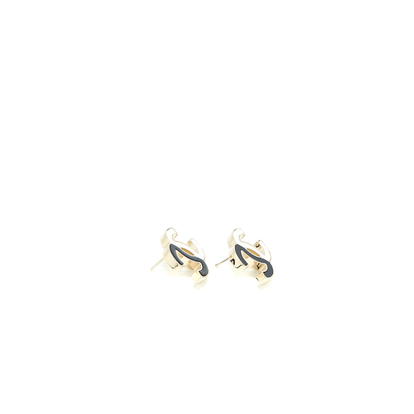 Chanel 23C CC Logo Earrings Black/White Light Gold Tone