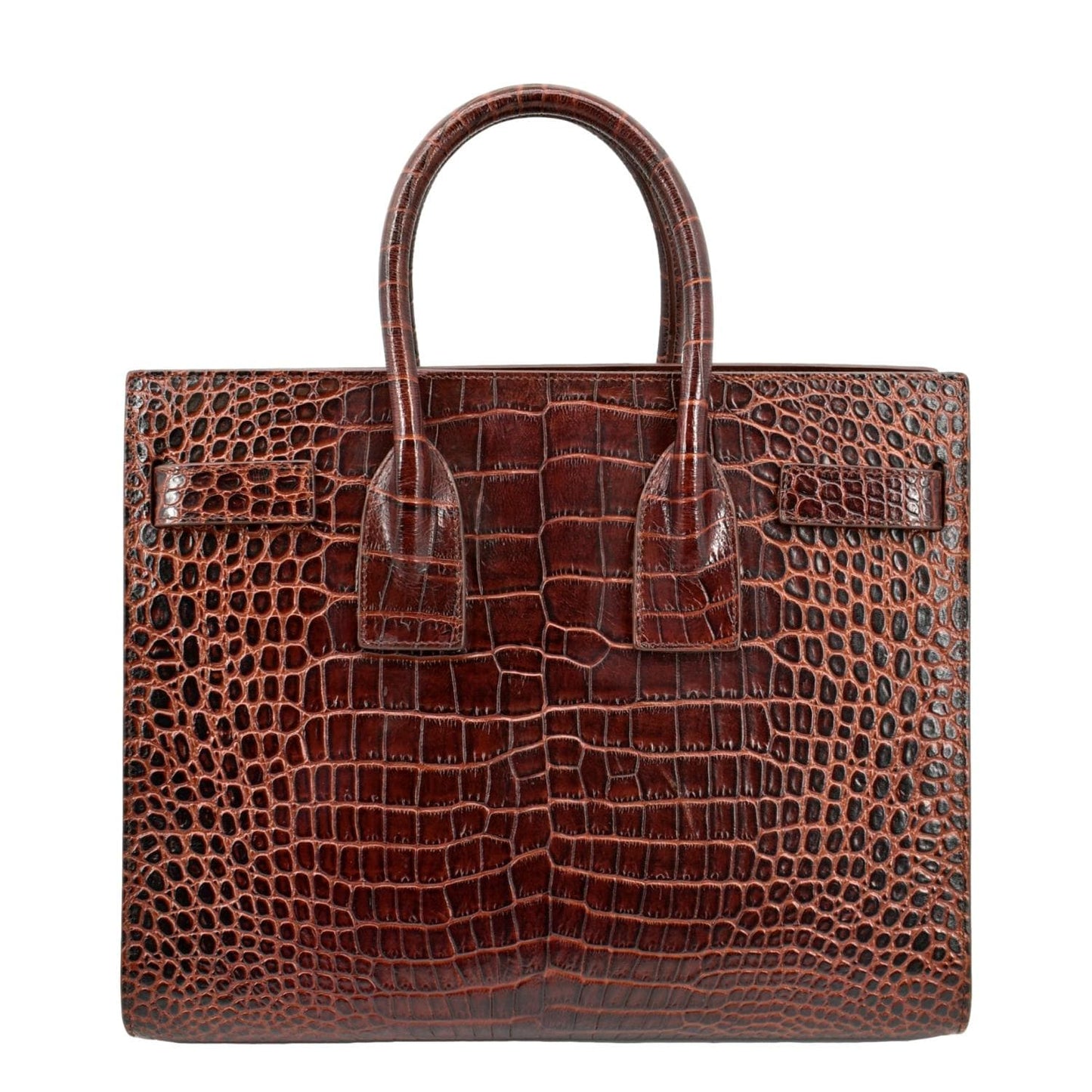 YVES SAINT LAURENT Sac de Jour Embossed Leather Satchel Bag Chocolate Brown