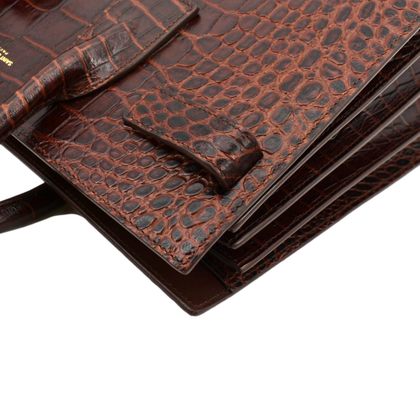 YVES SAINT LAURENT Sac de Jour Embossed Leather Satchel Bag Chocolate Brown