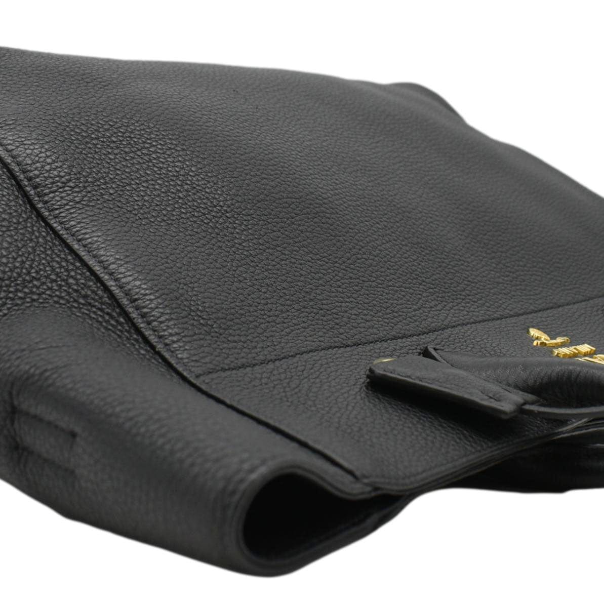PRADA Vitello Daino Large Leather Tote Bag Black