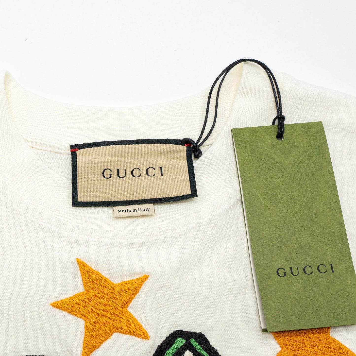 Gucci Size XS GG Logo/Cat/Star Embroidered T-shirt Cotton White/Multicolour