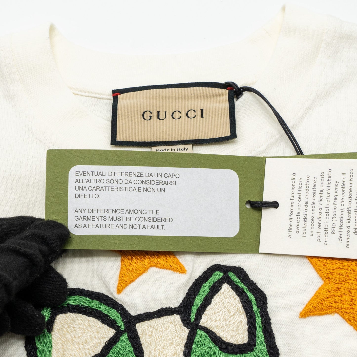 Gucci Size XS GG Logo/Cat/Star Embroidered T-shirt Cotton White/Multicolour