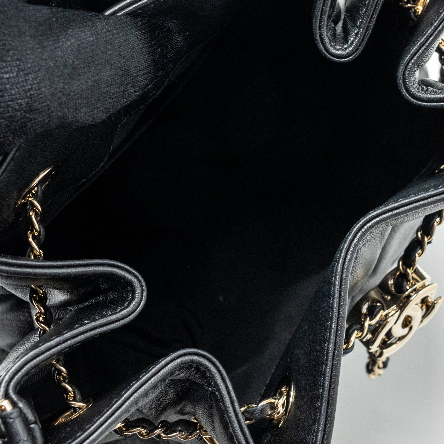 Chanel Drawstring Bucket Bag Calfskin Black L