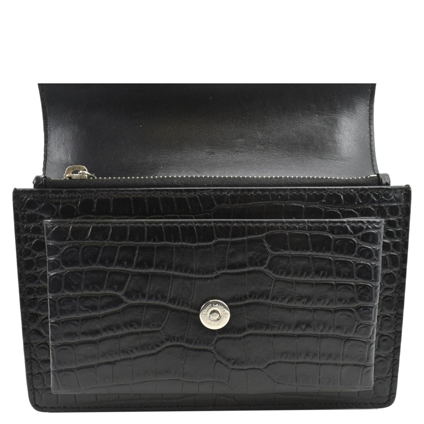 YVES SAINT LAURENT Sunset Crocodile Leather Crossbody Bag Black